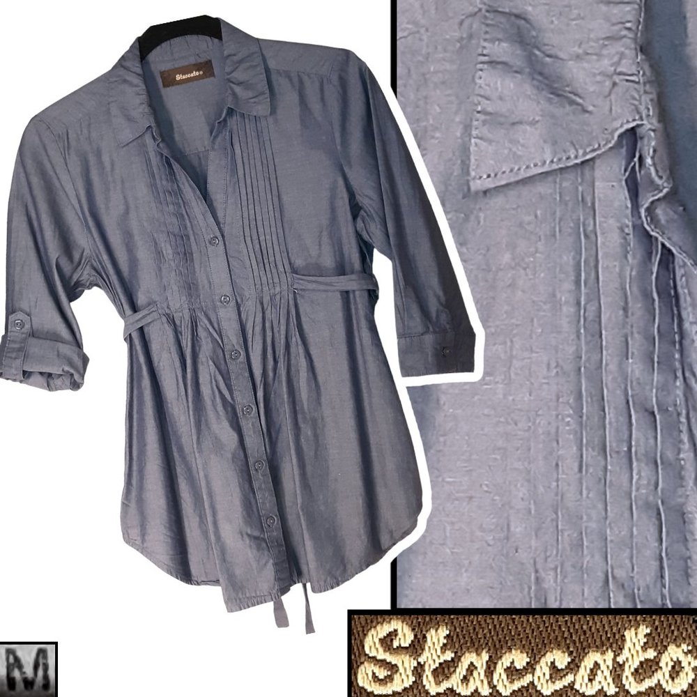 Chambray Belted Button Front Top - image 1